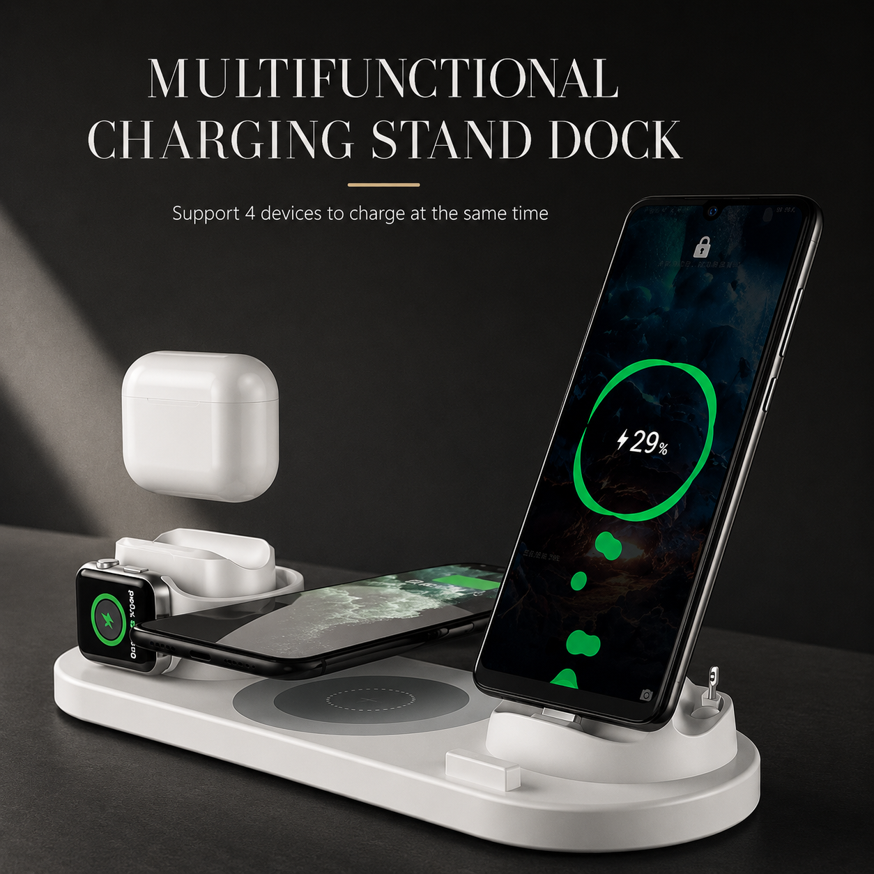 Premium Wireless Charger 7 In 1 Fast Charging Station Foldable Multi Device Charging Dock Smartphone Watch Earbuds Compatible