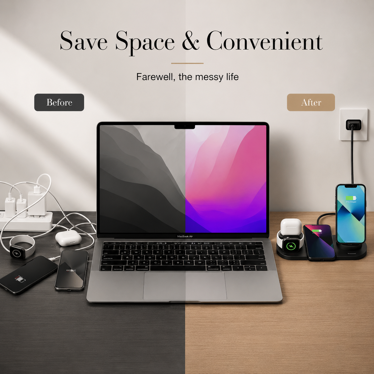 Premium Wireless Charger 7 In 1 Fast Charging Station Foldable Multi Device Charging Dock Smartphone Watch Earbuds Compatible