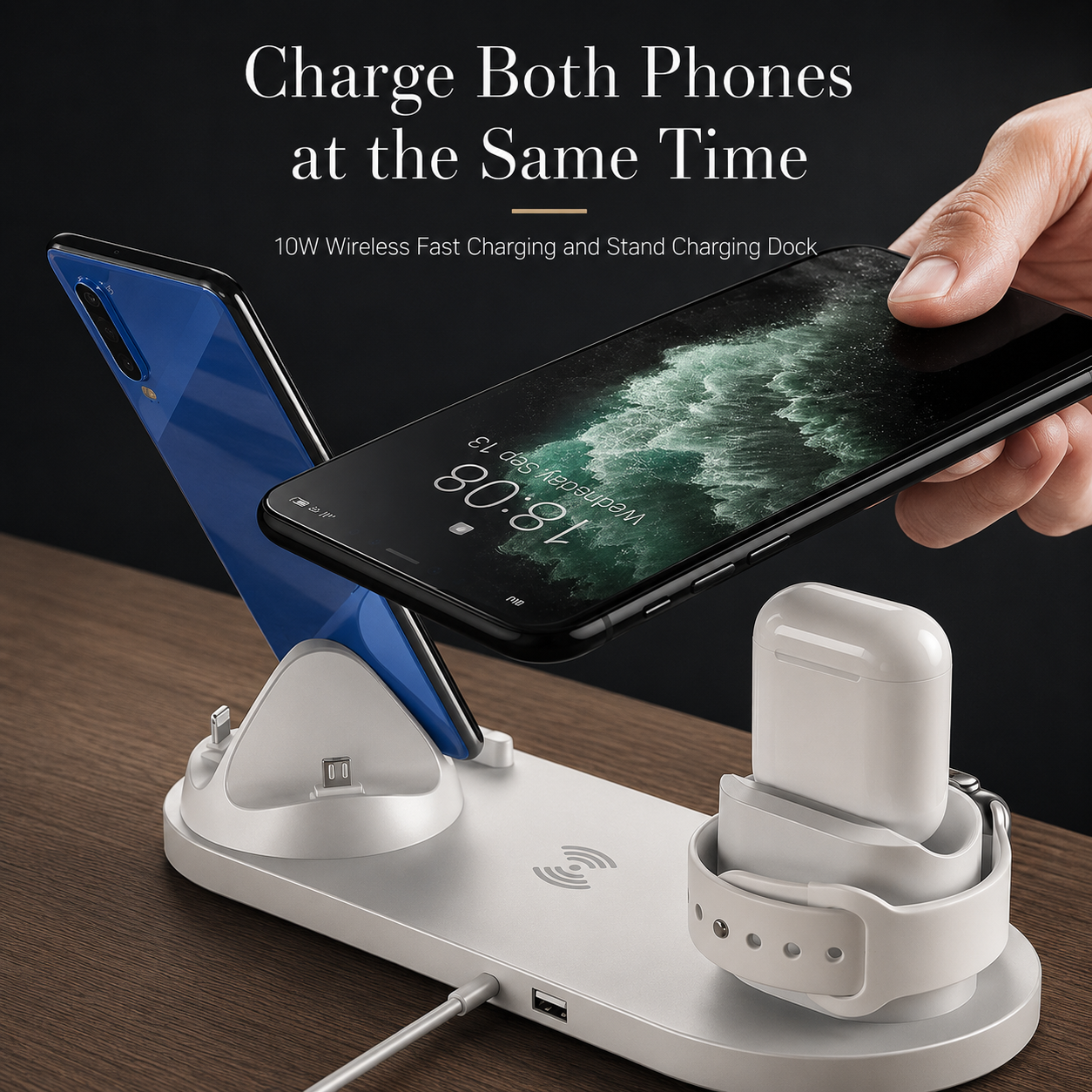 Premium Wireless Charger 7 In 1 Fast Charging Station Foldable Multi Device Charging Dock Smartphone Watch Earbuds Compatible