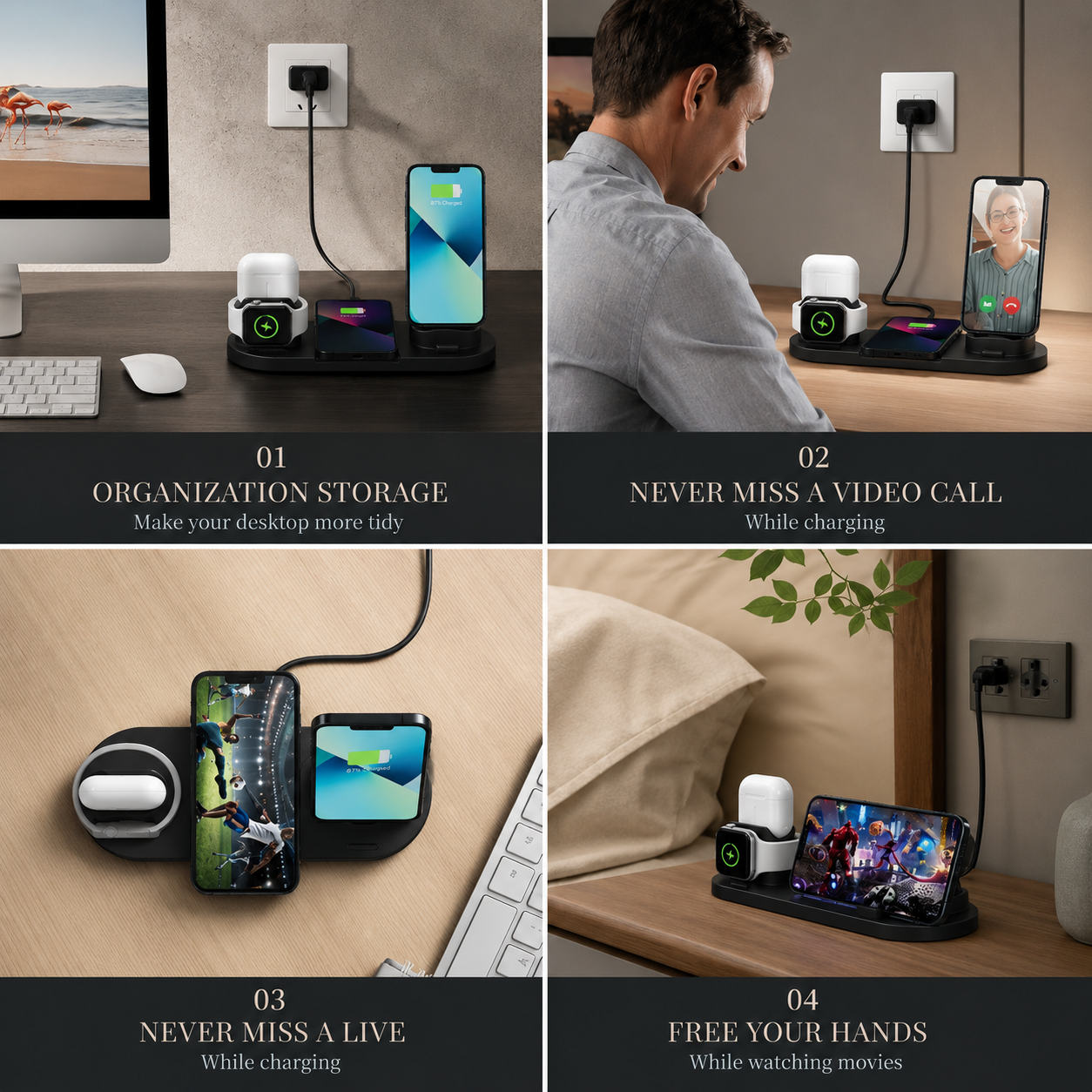 Premium Wireless Charger 7 In 1 Fast Charging Station Foldable Multi Device Charging Dock Smartphone Watch Earbuds Compatible