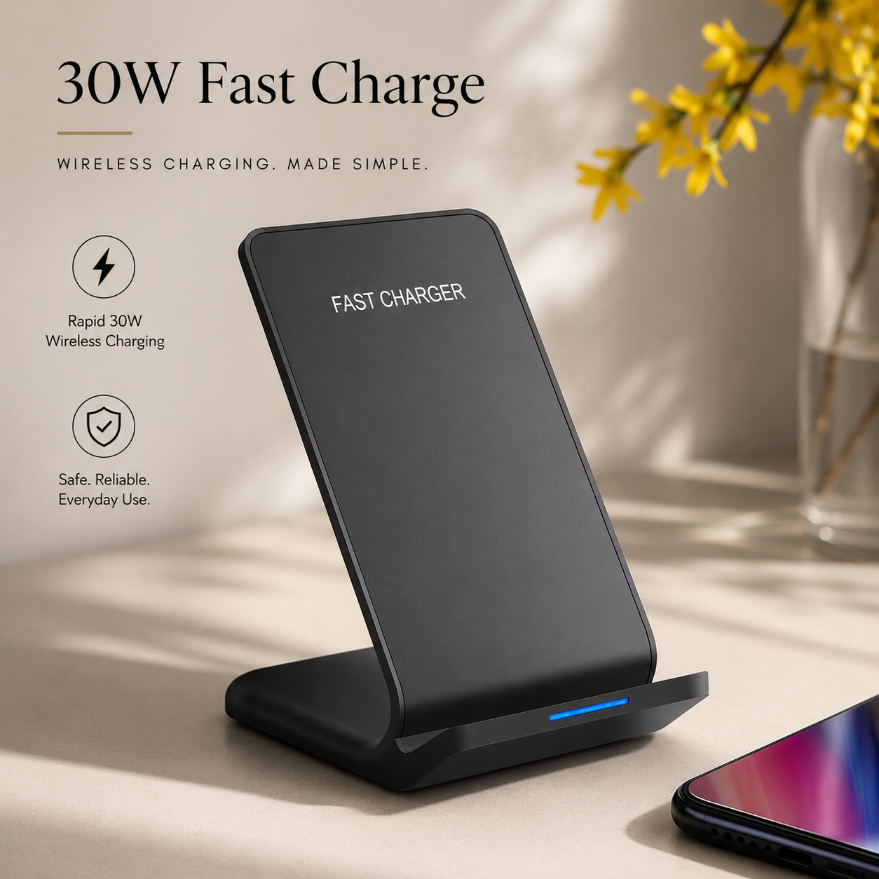 Premium Wireless Charger Fast Charging Foldable Charging Stand Portable Charging Pad Wireless Charging Dock Smartphone Earbuds Compatible