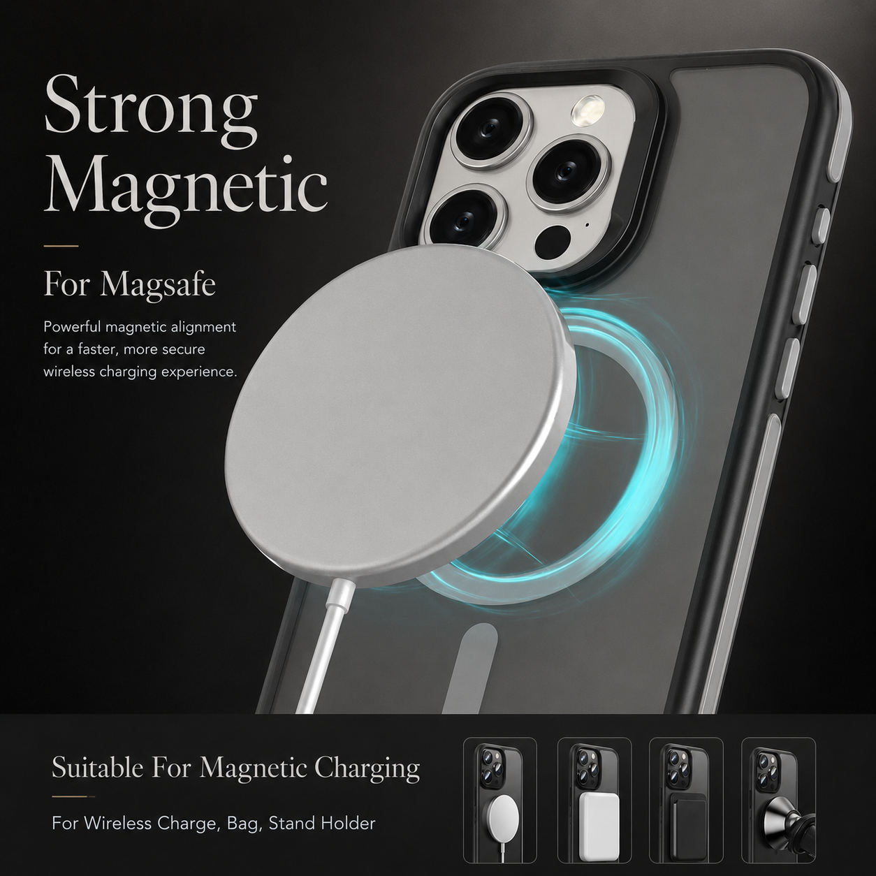 Premium Wireless Charger MagSafe Compatible Fast Charging Magnetic Charging Pad Slim Charging Dock Smartphone Earbuds Compatible