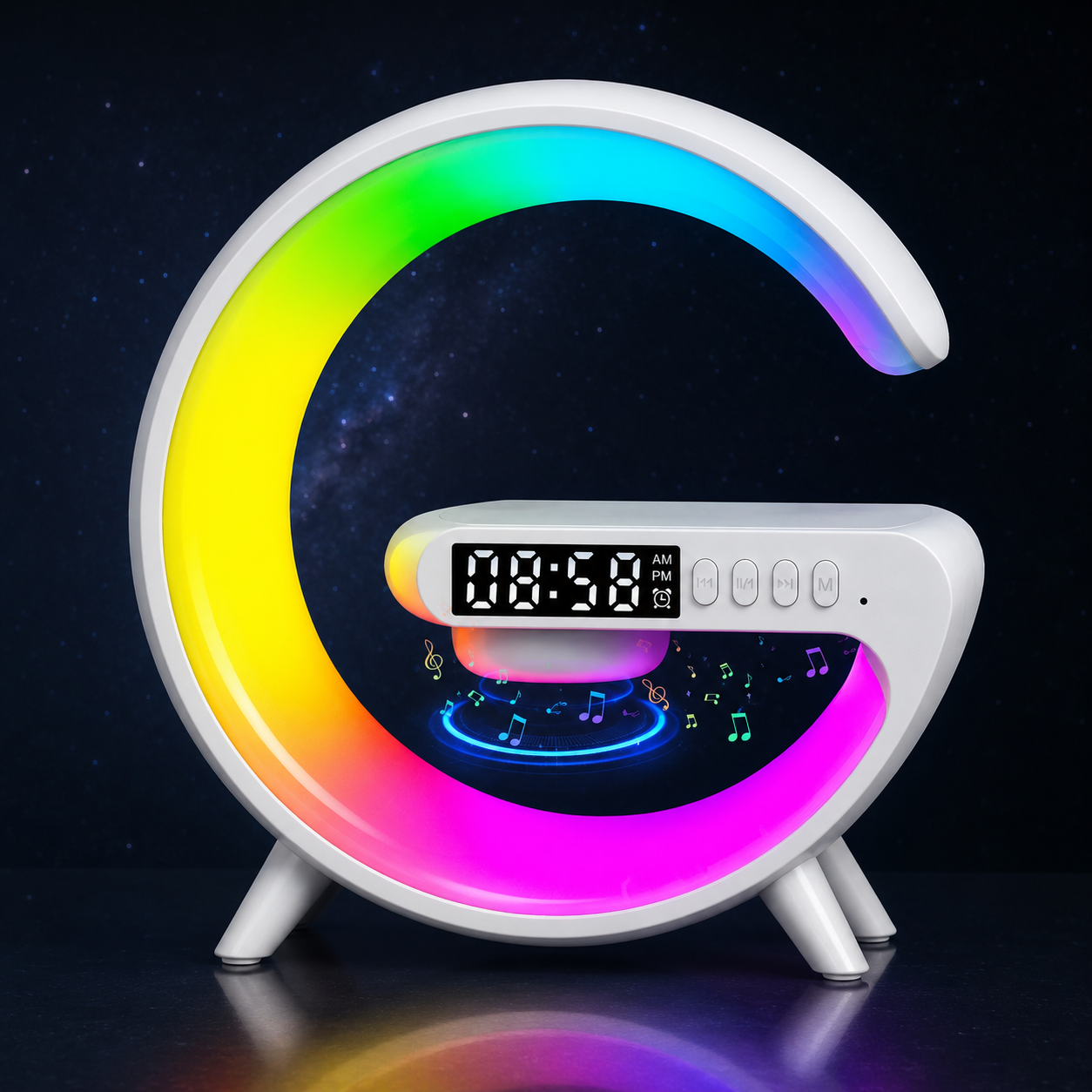Premium Wireless Charging Station Fast Charging Dock RGB LED Bluetooth Speaker Clock USB C Multi Device Charger