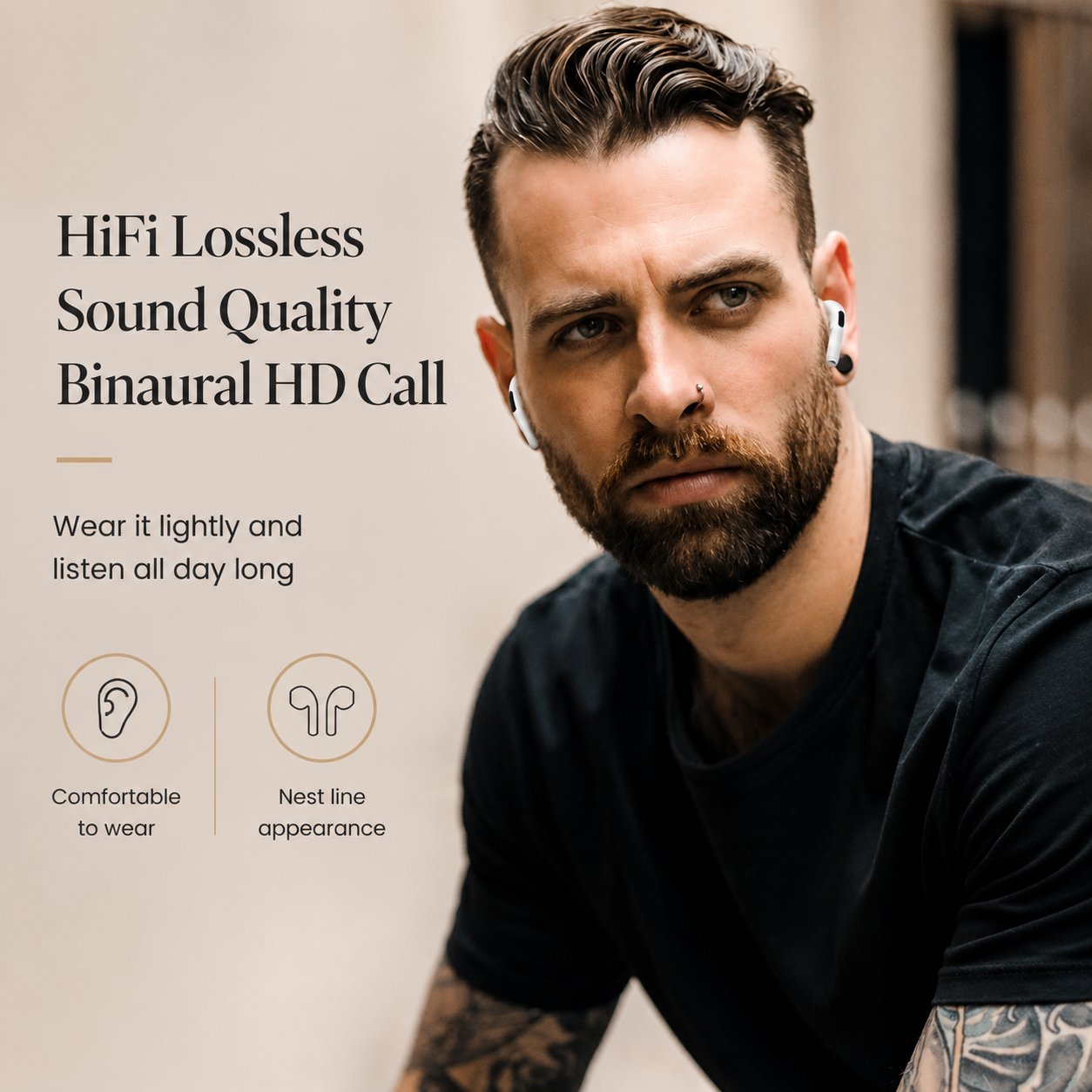 Premium Wireless Earbuds Bluetooth Compatible Touch Control Stereo Sound Sport Headset Mini In Ear Design