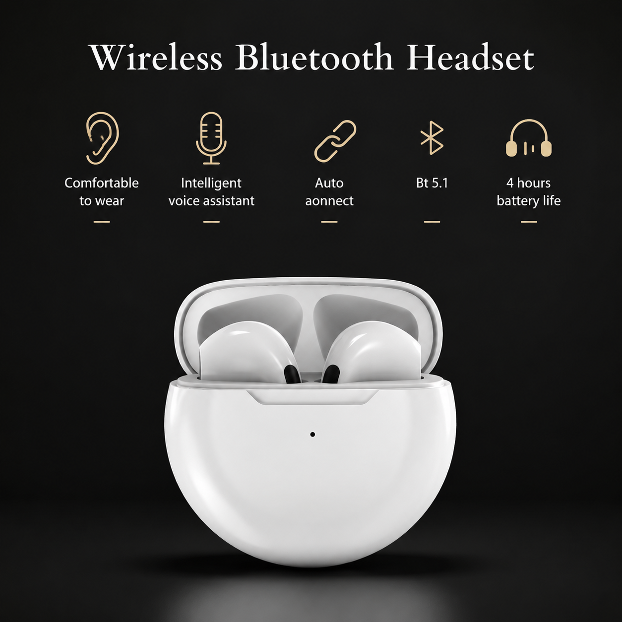 Premium Wireless Earbuds Bluetooth Compatible Touch Control Stereo Sound Sport Headset Mini In Ear Design