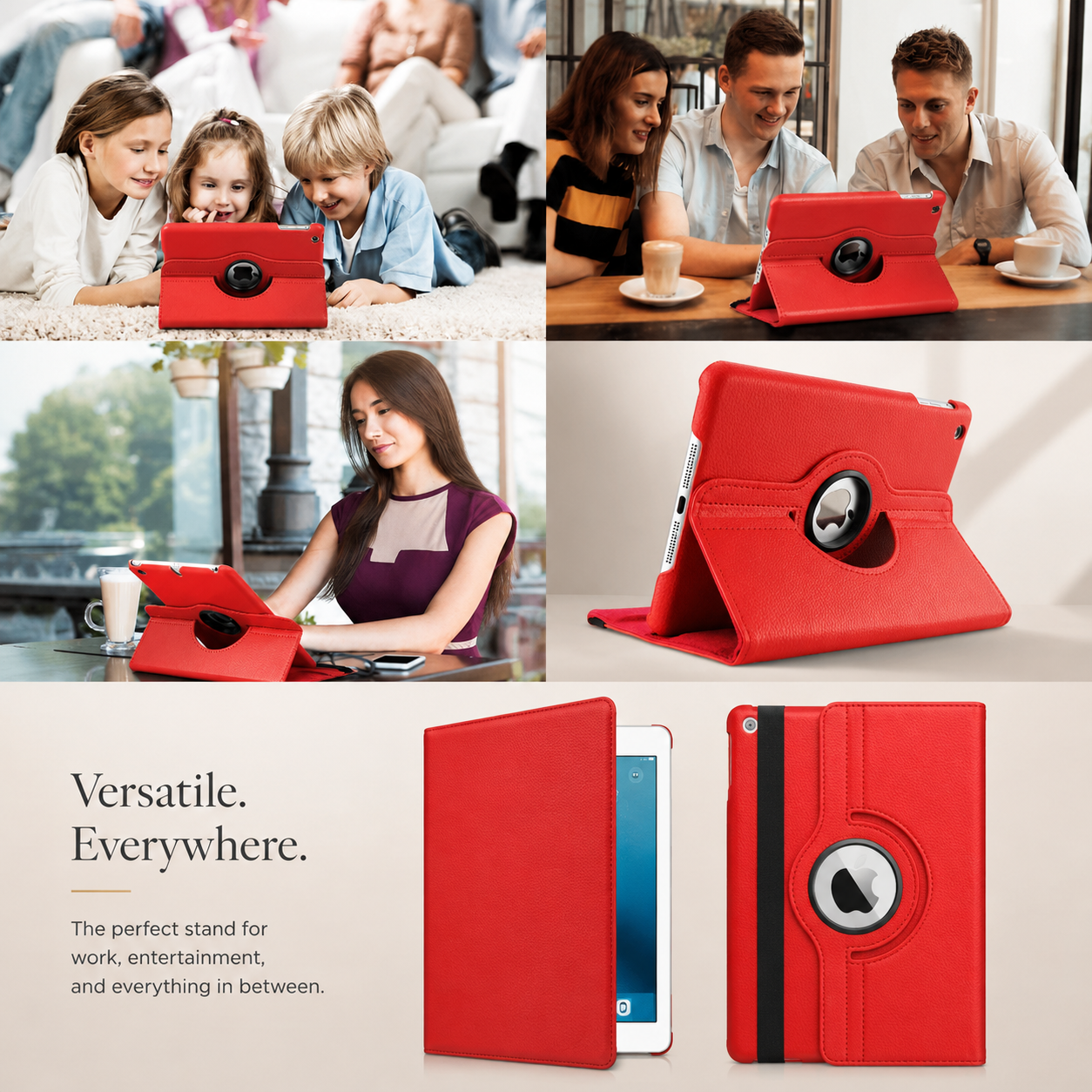 Premium iPad Case 360 Rotating Stand PU Leather Smart Cover Protective Tablet Case Multi Angle Viewing Support