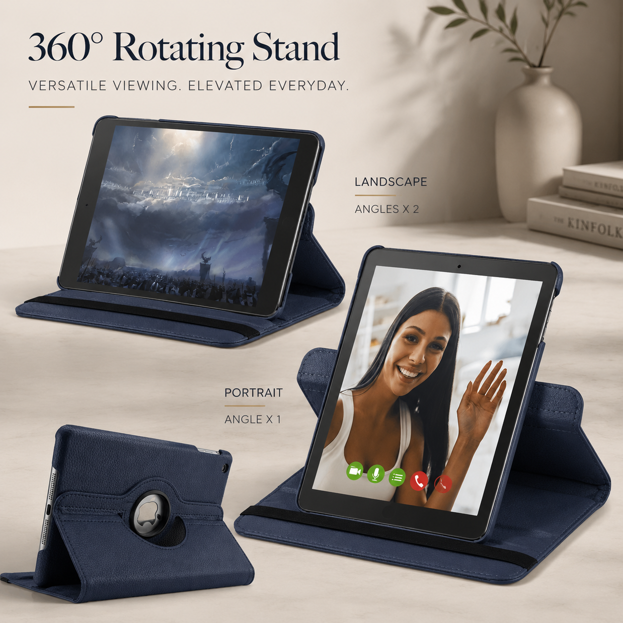 Premium iPad Case 360 Rotating Stand PU Leather Smart Cover Protective Tablet Case Multi Angle Viewing Support