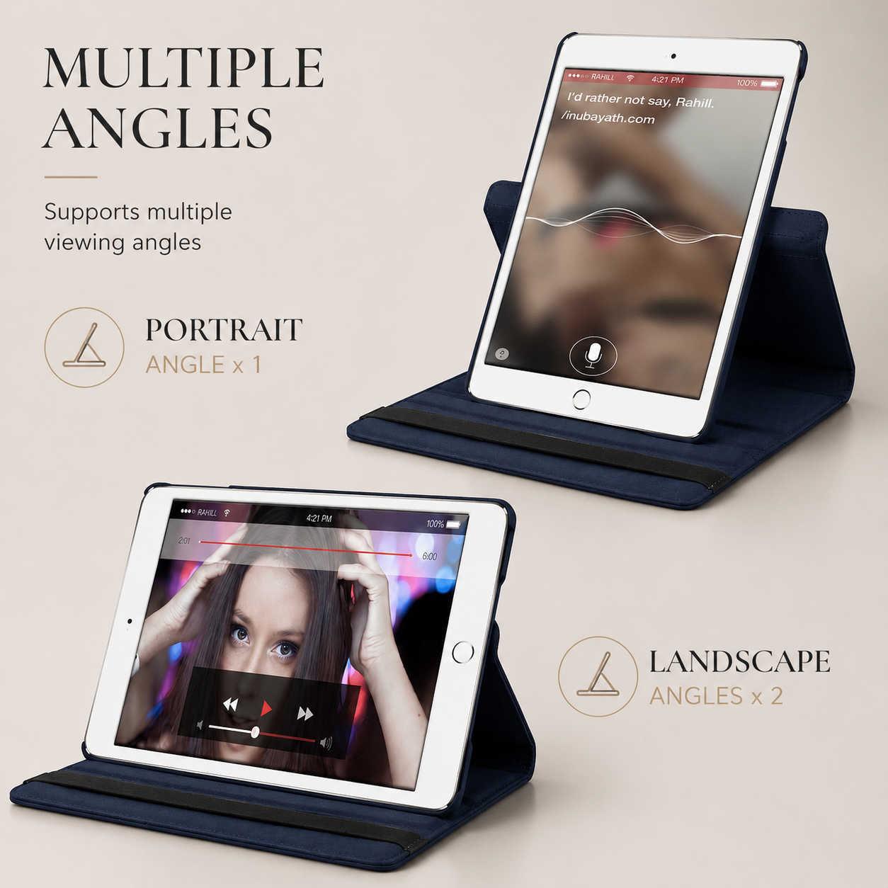 Premium iPad Case 360 Rotating Stand PU Leather Smart Cover Protective Tablet Case Multi Angle Viewing Support