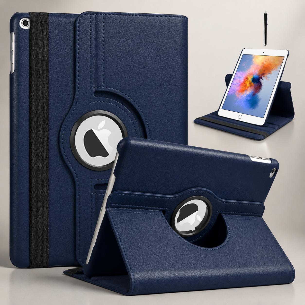 Premium iPad Case 360 Rotating Stand PU Leather Smart Cover Protective Tablet Case Multi Angle Viewing Support