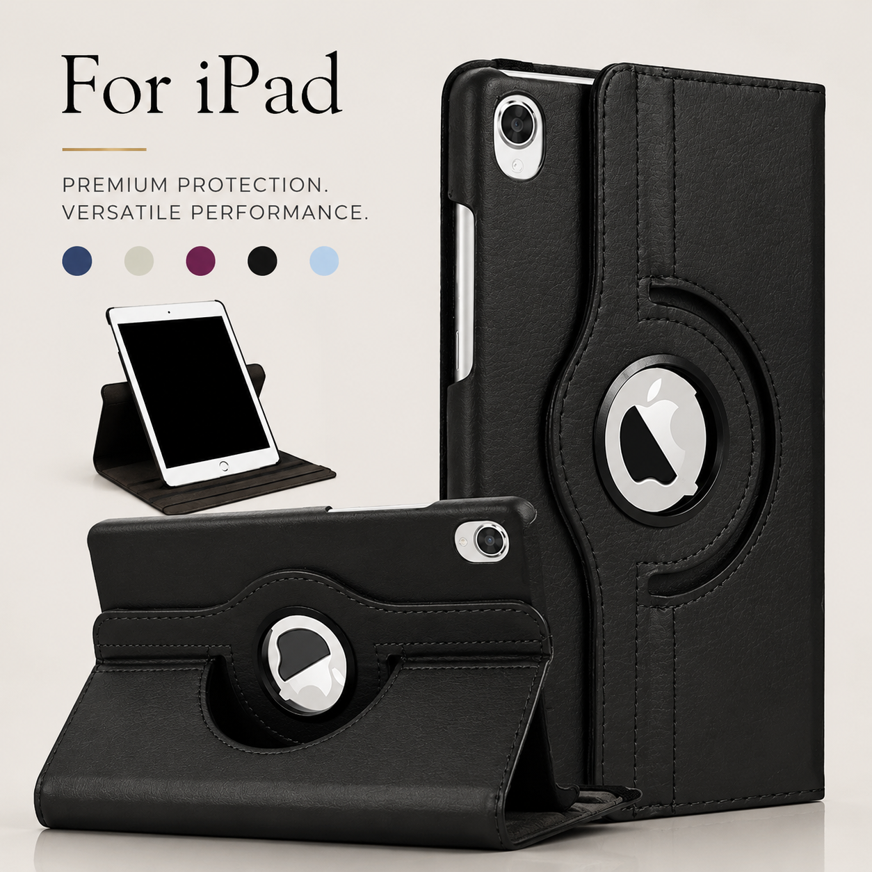 Premium iPad Case 360 Rotating Stand PU Leather Smart Cover Protective Tablet Case Multi Angle Viewing Support