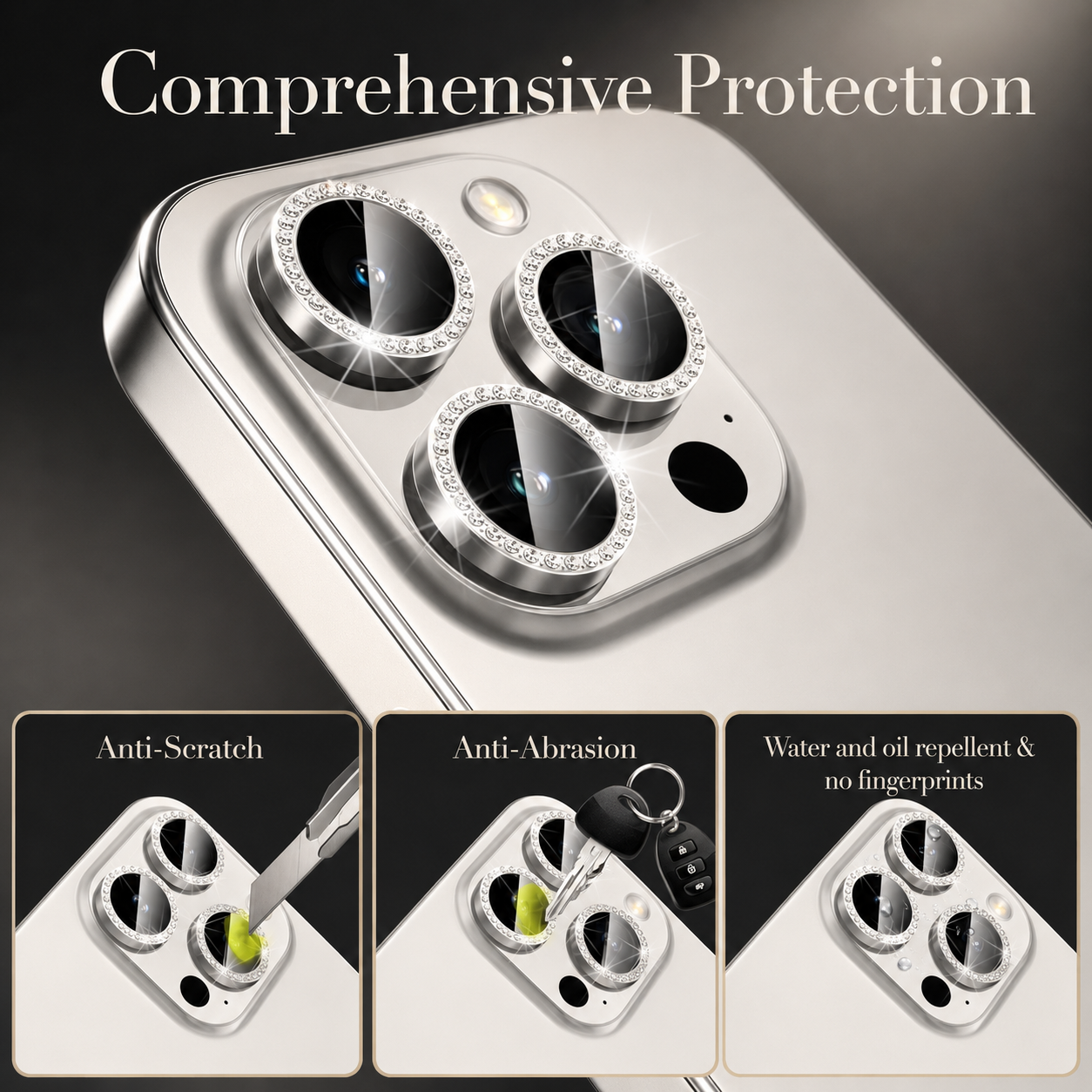 Premium iPhone Camera Lens Protector Tempered Glass Metal Ring Scratch Resistant Shockproof Anti Dust Precision Fit Protective Cover