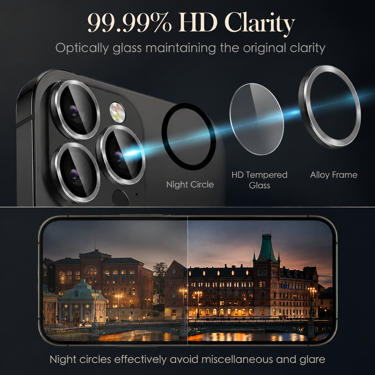 Premium iPhone Camera Lens Protector Tempered Glass Metal Ring Scratch Resistant Shockproof Anti Dust Precision Fit Protective Cover