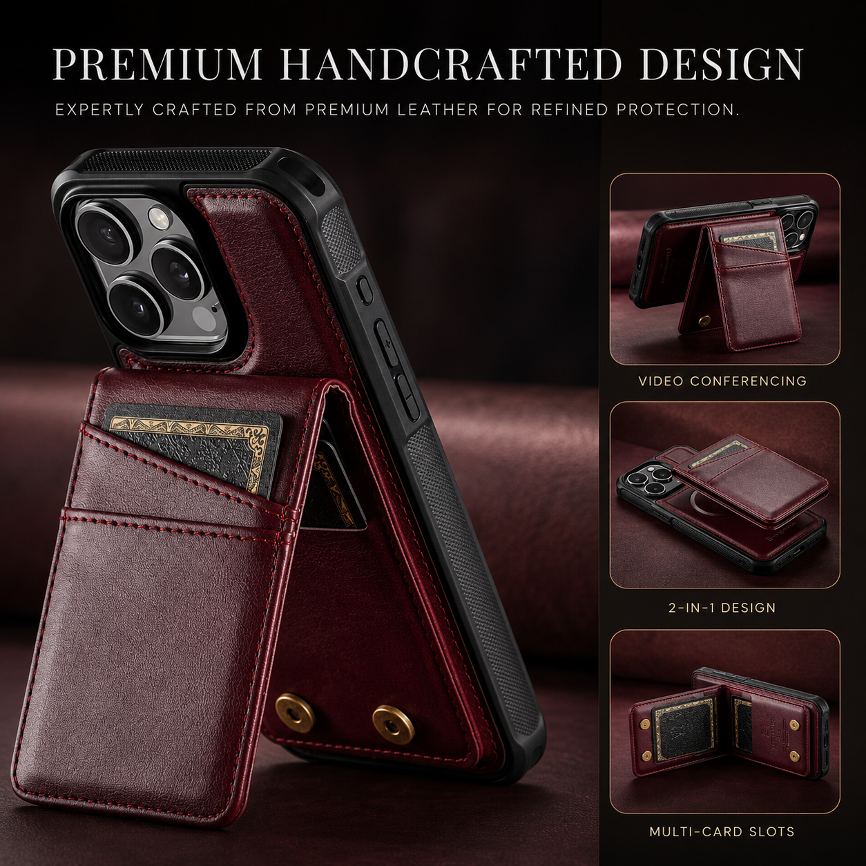 Premium iPhone Case 2-in-1 Magnetic Detachable Wallet Flip Cover Card Holder Full Protection