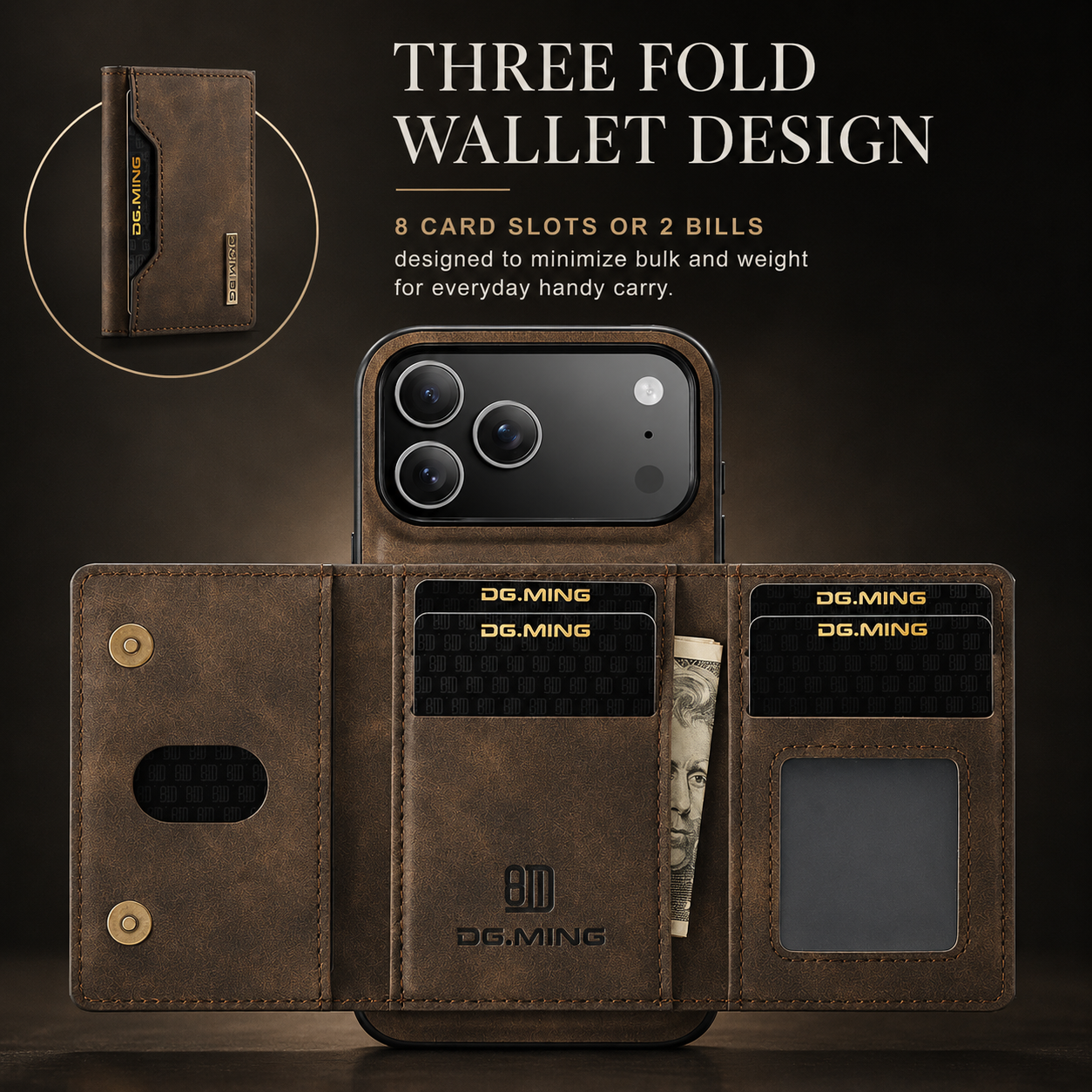 Premium iPhone Case 2 In 1 Detachable Magnetic Leather Wallet Cover Card Slots Kickstand Full Body Protection
