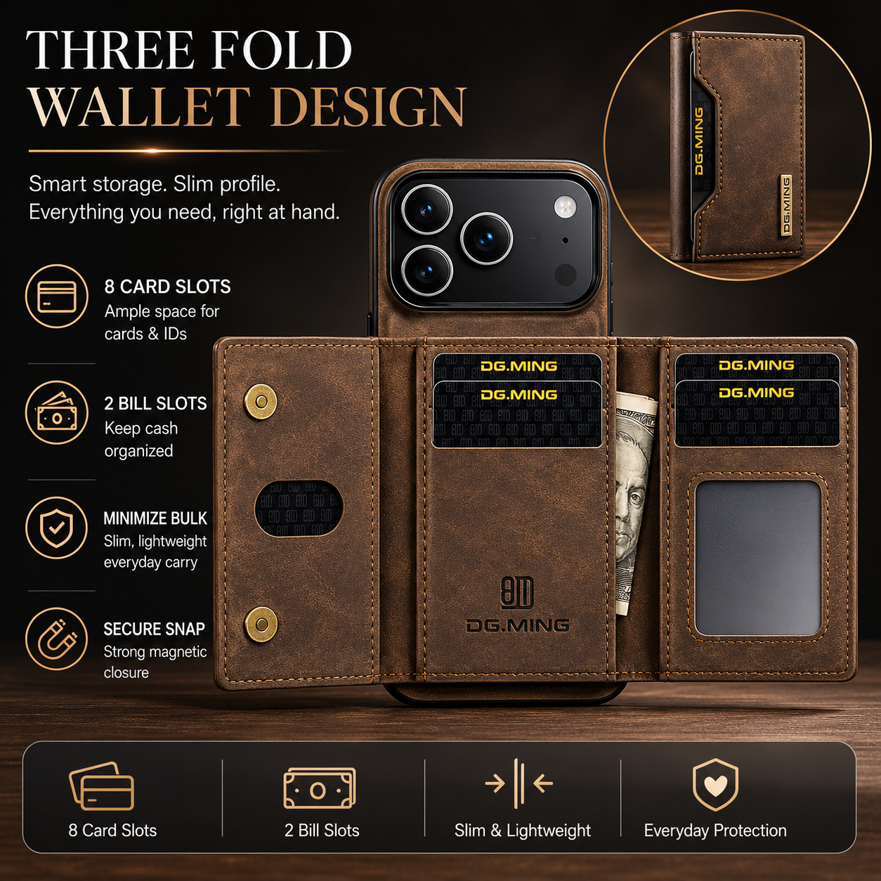 Premium iPhone Case 2 In 1 Detachable Magnetic Leather Wallet Cover Card Slots Kickstand Full Body Protection