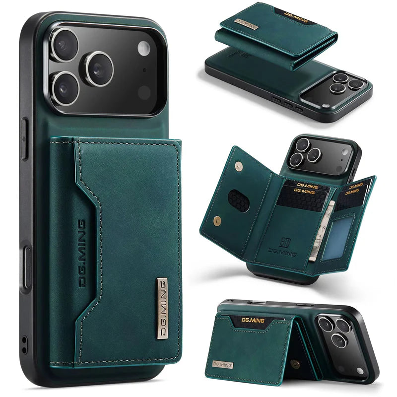 Premium iPhone Case 2 In 1 Detachable Magnetic Leather Wallet Cover Card Slots Kickstand Full Body Protection