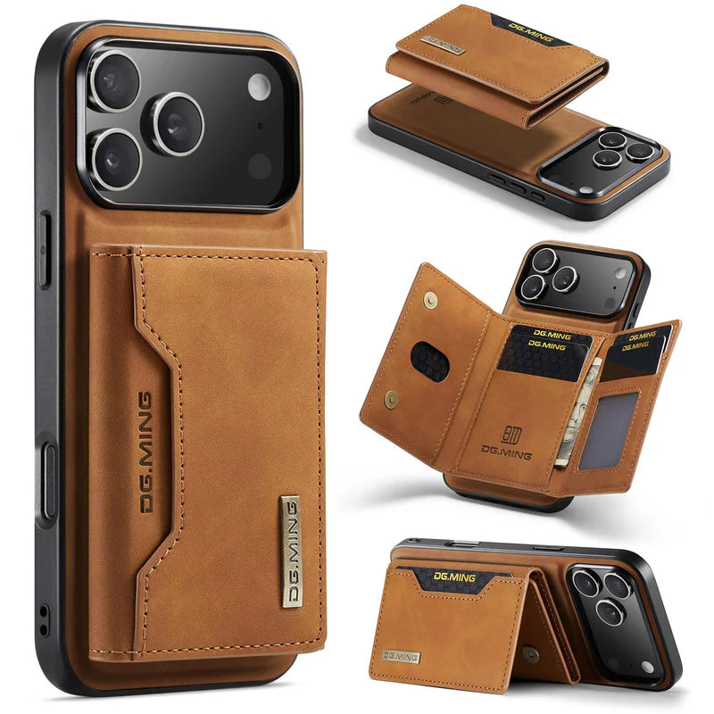 Premium iPhone Case 2 In 1 Detachable Magnetic Leather Wallet Cover Card Slots Kickstand Full Body Protection