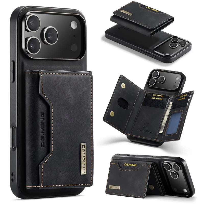 Premium iPhone Case 2 In 1 Detachable Magnetic Leather Wallet Cover Card Slots Kickstand Full Body Protection
