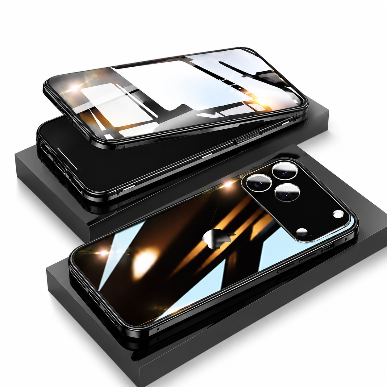 Premium iPhone Case 360 Full Protection Magnetic Glass Cover Aluminum Alloy Frame Shockproof Anti Scratch Bumper Full Coverage