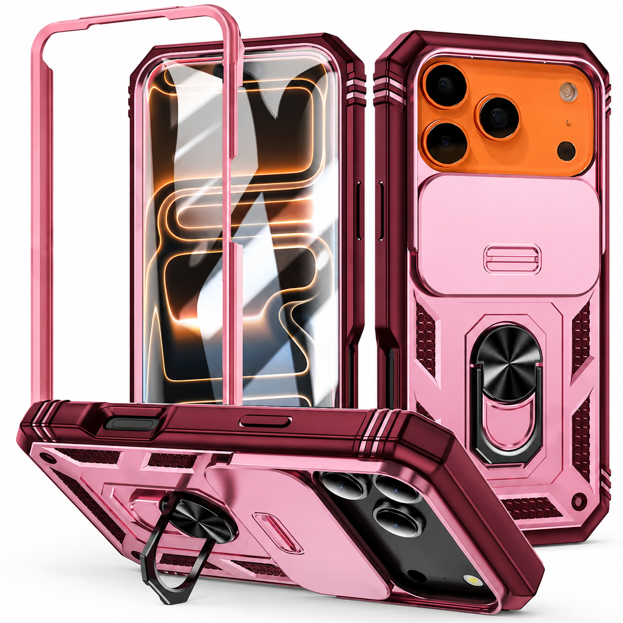 Premium iPhone Case 360 Rotation Armor Cover Magnetic Military Grade Shockproof Camera Slide Protection Ring Stand Full Coverage Case