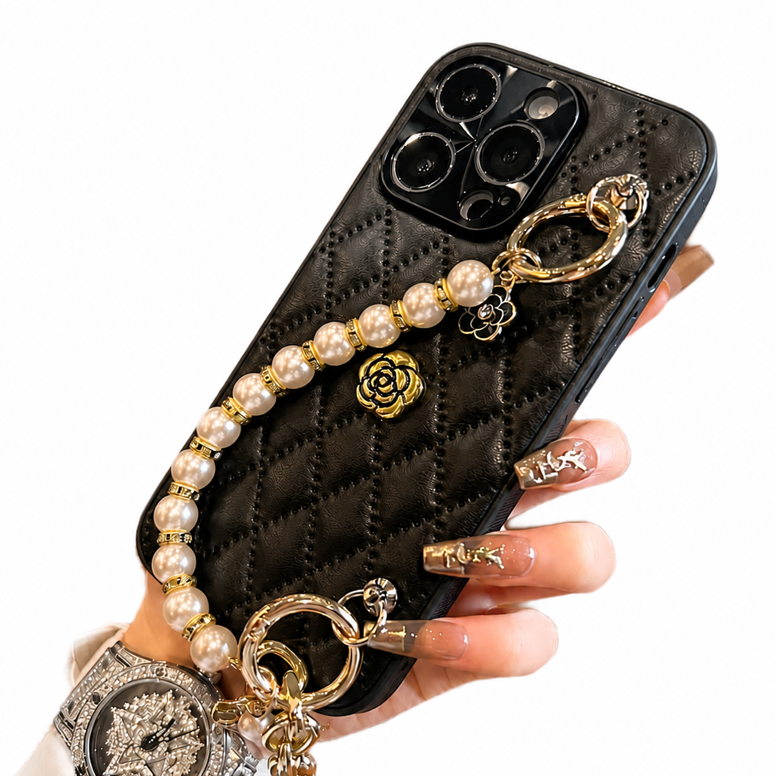 Premium iPhone Case 3D Camellia Floral Cover Chain Strap Shockproof Elegant Slim Lightweight Design