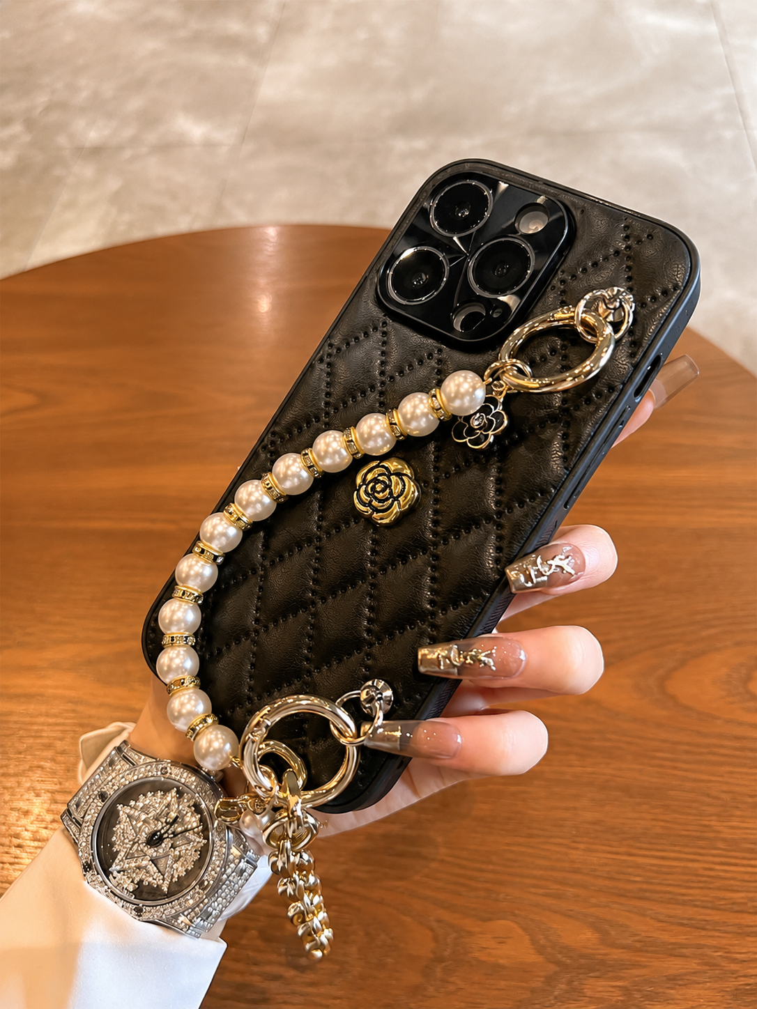 Premium iPhone Case 3D Camellia Floral Cover Chain Strap Shockproof Elegant Slim Lightweight Design