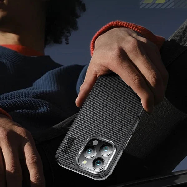 Premium iPhone Case Real 600D Kevlar Aramid Fiber MagSafe Compatible Half Wrapped Cover Shockproof Anti Scratch Anti Fingerprint Protective Design