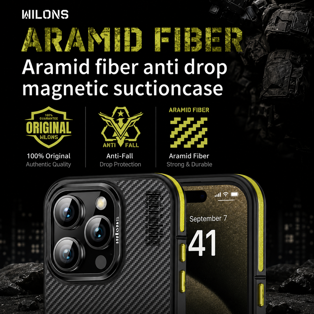 Premium iPhone Case 600D Kevlar Series Magnetic Cover with Metal Camera Ring Shockproof Half Wrapped PC TPU Protective Design