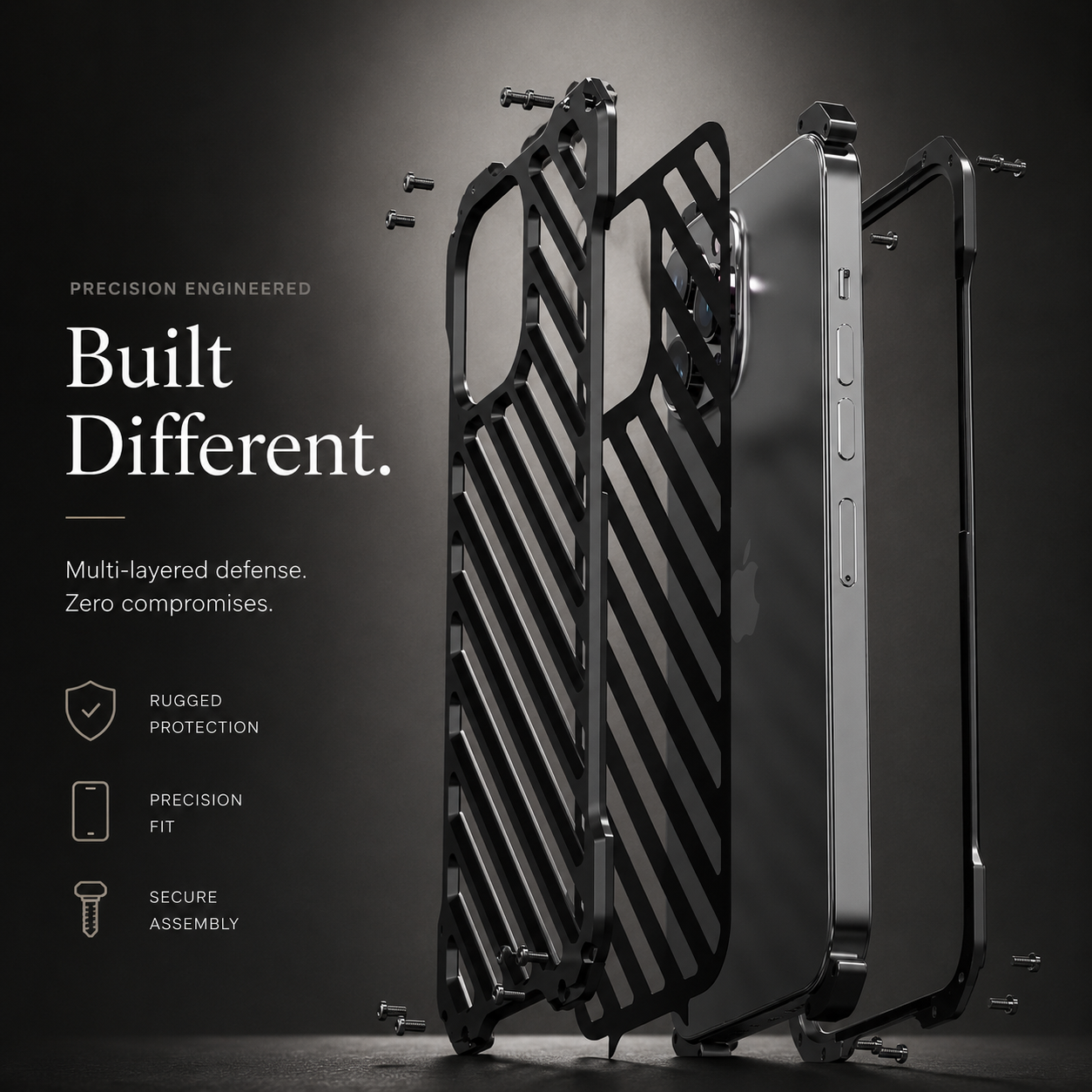 Premium iPhone Case Aluminum Alloy Armor Cover CNC Metal Shockproof Dual Layer Anti Fingerprint Protective Case