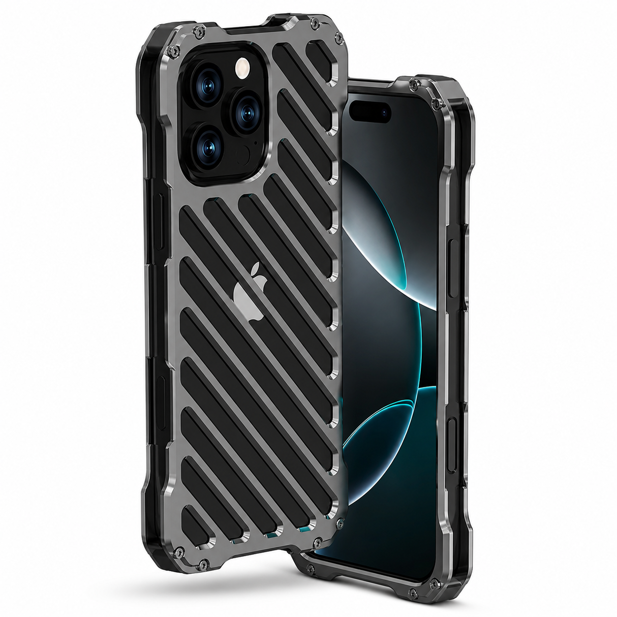 Premium iPhone Case Aluminum Armor Bumper Shockproof Metal Gear Transparent Hard Cover Camera Lens Protection Case