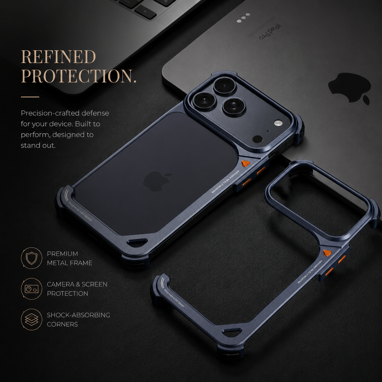 Premium iPhone Case Aluminum Frame with Lens Holder MagSafe Wireless Charging Support Slim Drop Protection Metal Design