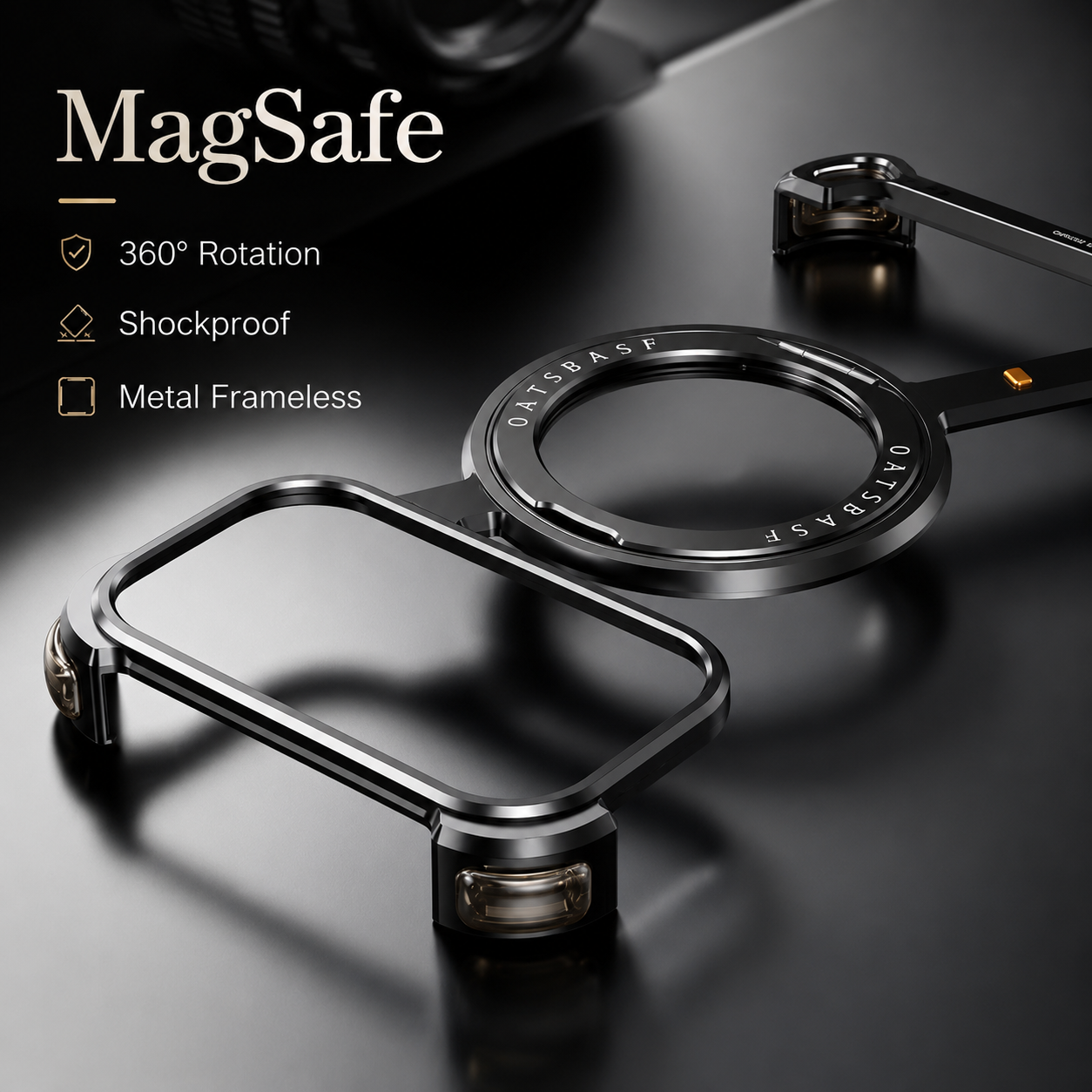 Premium iPhone Case Aluminum Magnetic Cover MagSafe Compatible Frameless Shockproof Rotating Ring Stand Camera Lens Protection