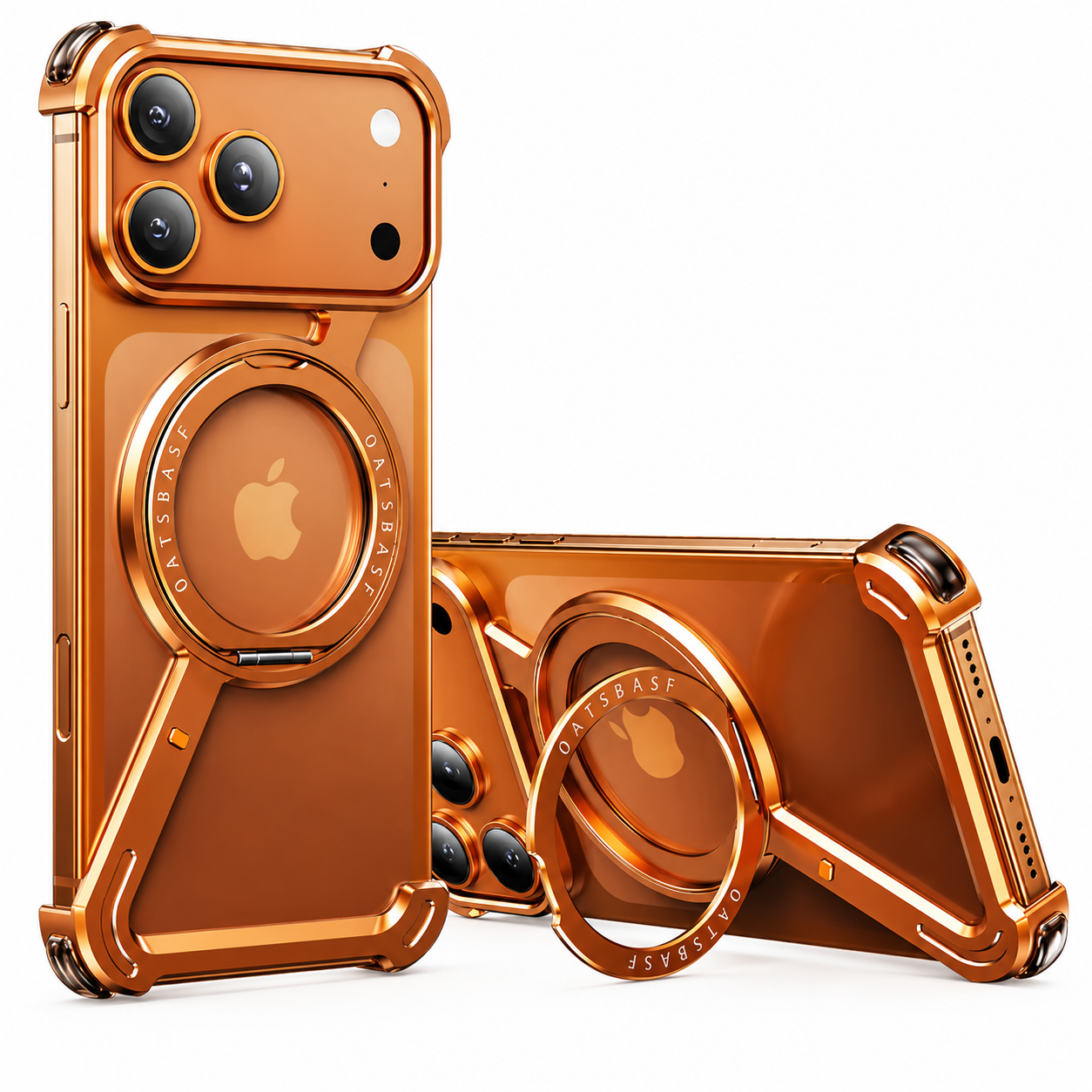 Premium iPhone Case Aluminum Magnetic Cover MagSafe Compatible Frameless Shockproof Rotating Ring Stand Camera Lens Protection