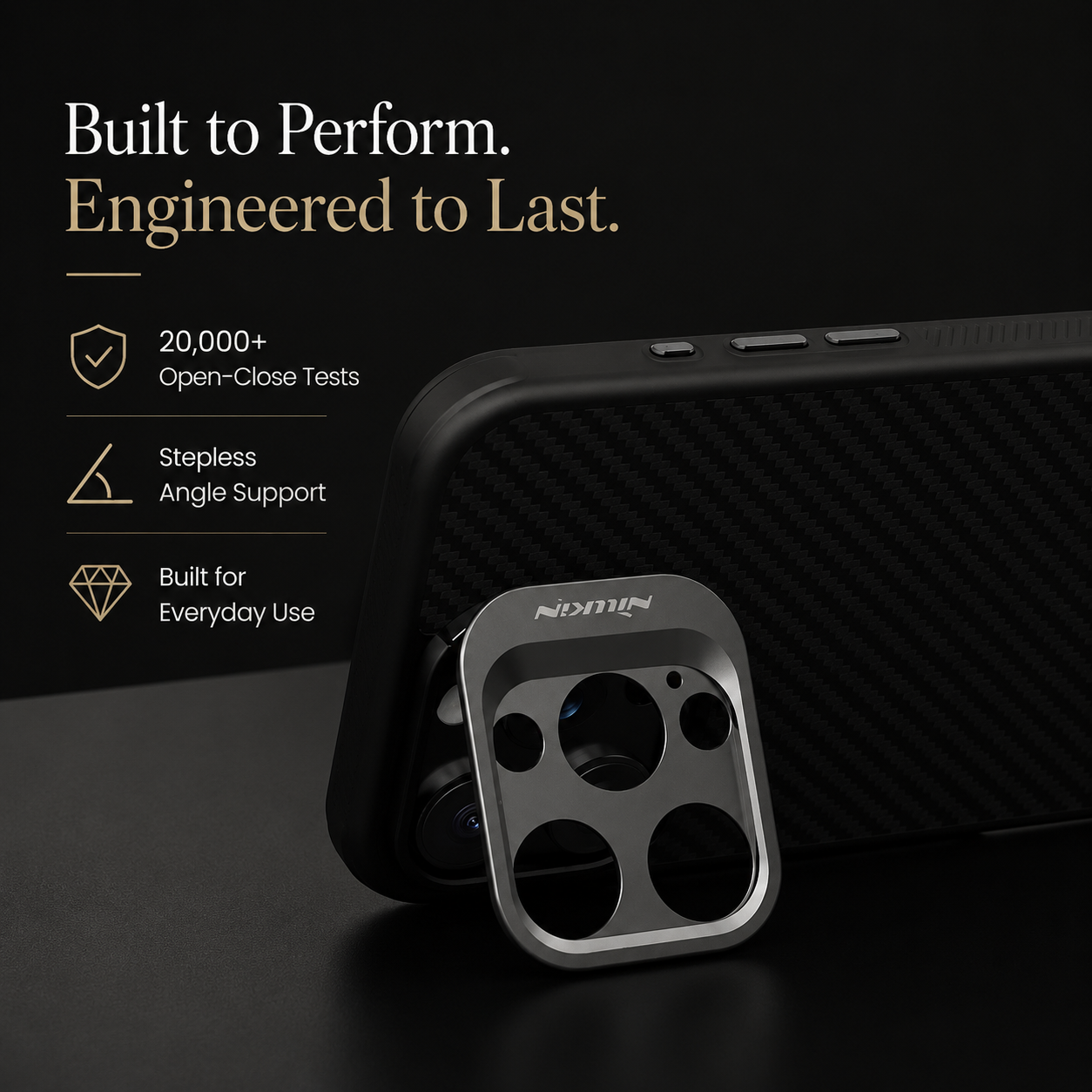 Premium iPhone Case Aramid Fiber Kevlar 600D Half Wrapped Cover with MagSafe Invisible Camera Ring Stand Shockproof Anti Fingerprint Design