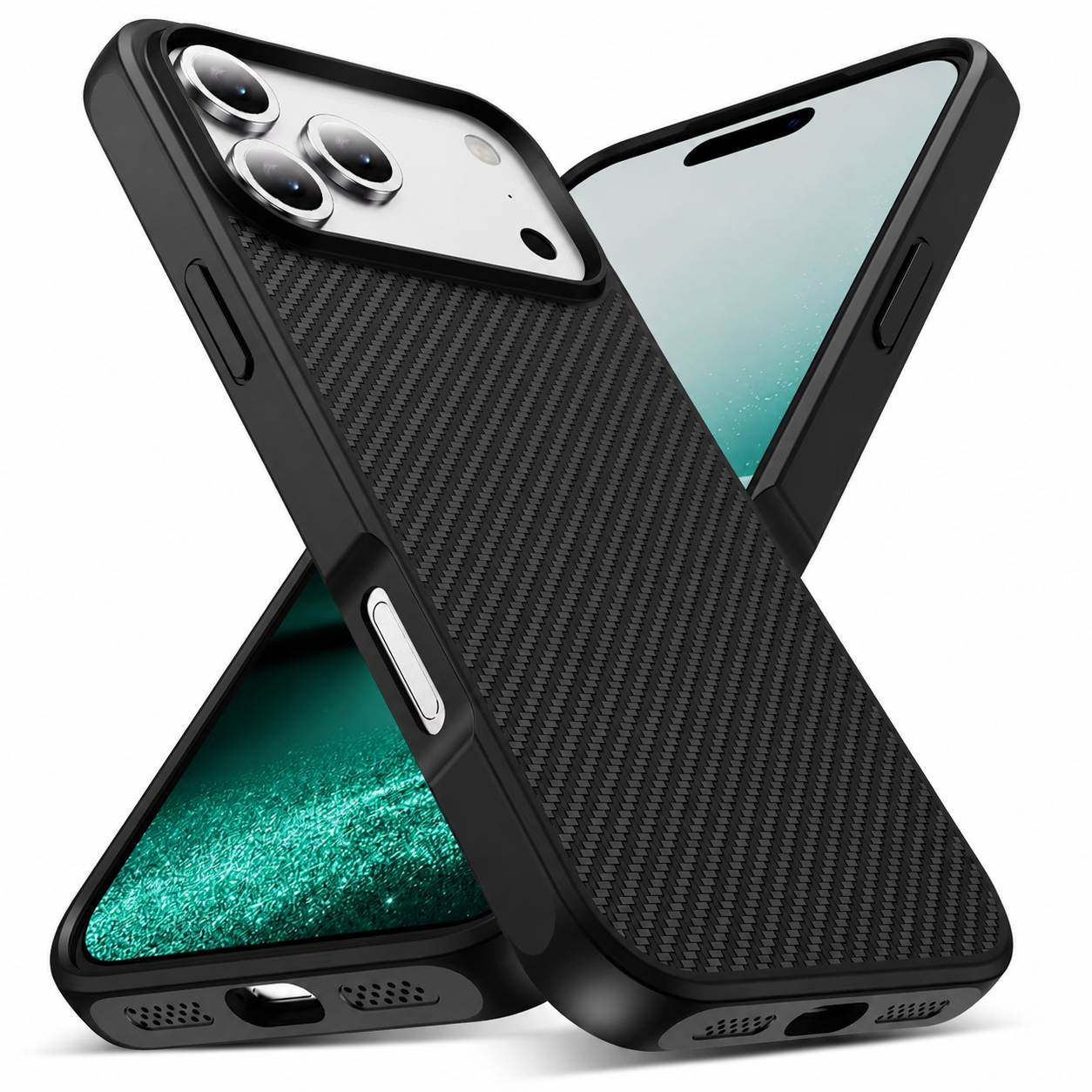 Premium iPhone Case Carbon Fiber Shockproof Protective Cover Drop Resistant Anti Fingerprint Non Slip Scratch Defense