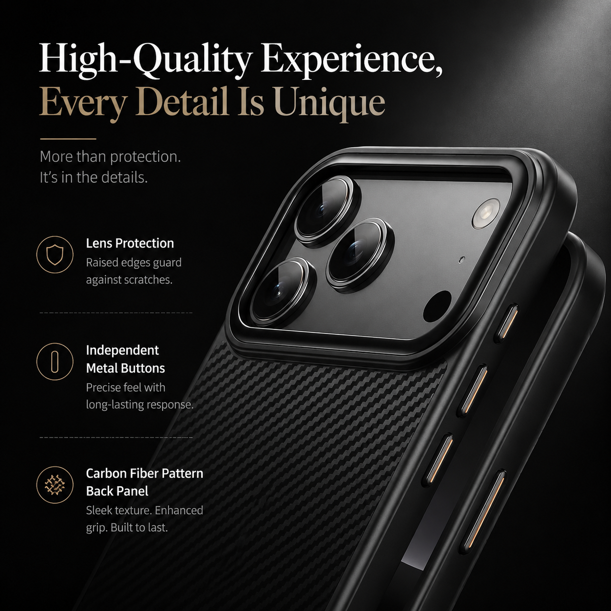 Premium iPhone Case Carbon Fiber Shockproof Protective Cover Drop Resistant Anti Fingerprint Non Slip Scratch Defense
