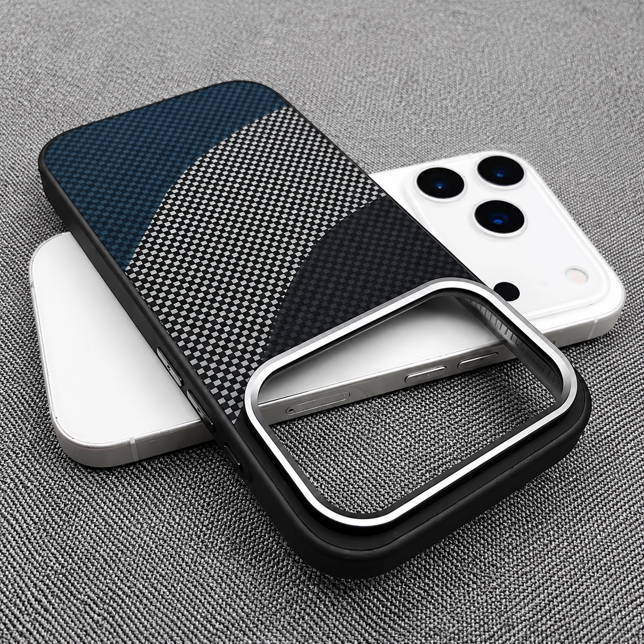 Premium iPhone Case Carbon Fiber Texture MagSafe Armor Cover Alloy Lens Protection Shockproof Non Slip Full Coverage Protective Case