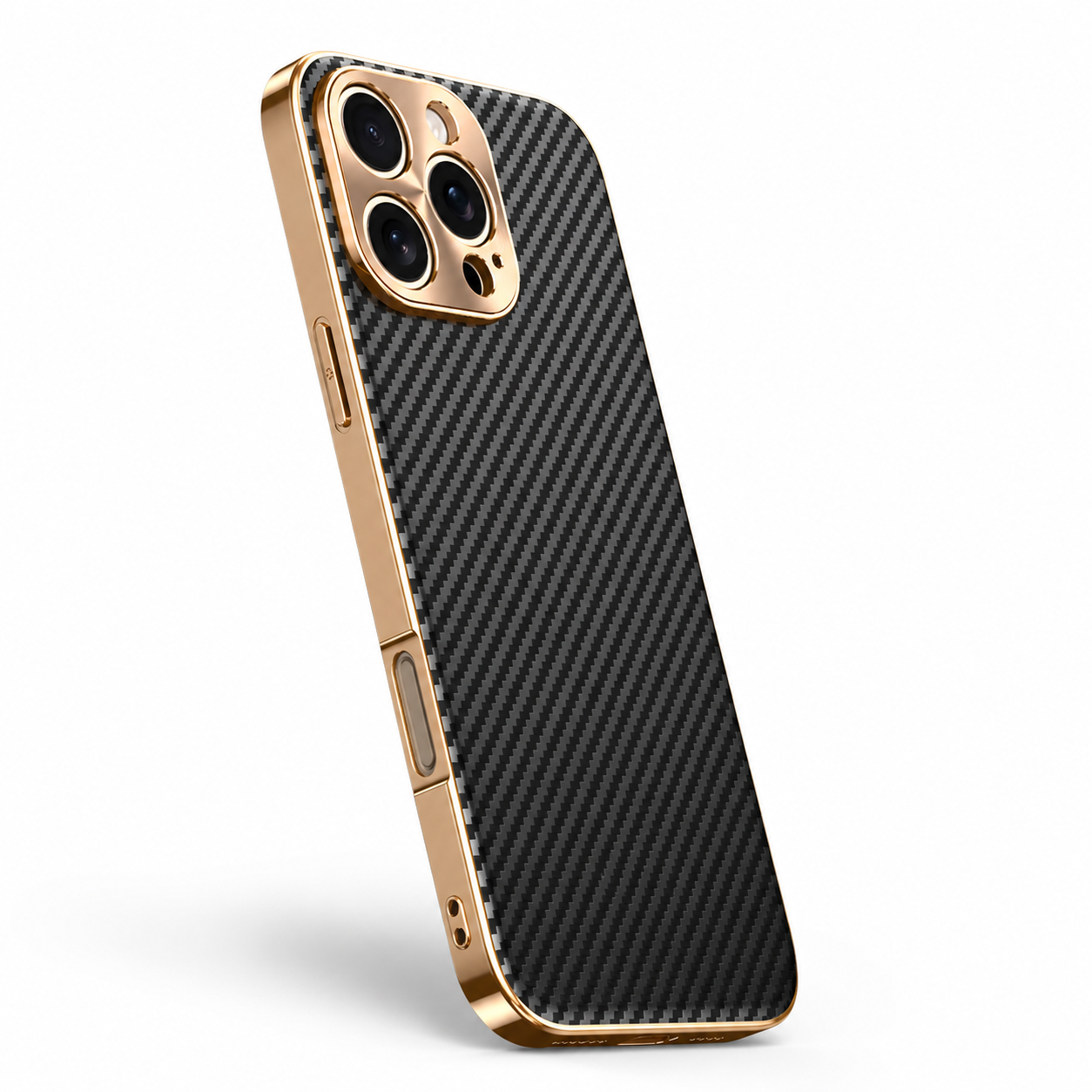 Premium iPhone Case Carbon Fiber Textured Leather Cover Alloy Metal Lens Protection Shockproof Slim Design