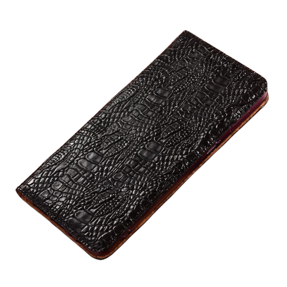Premium iPhone Case Crocodile Texture Genuine Leather Flip Cover Card Pocket Non Slip Full Protection Design