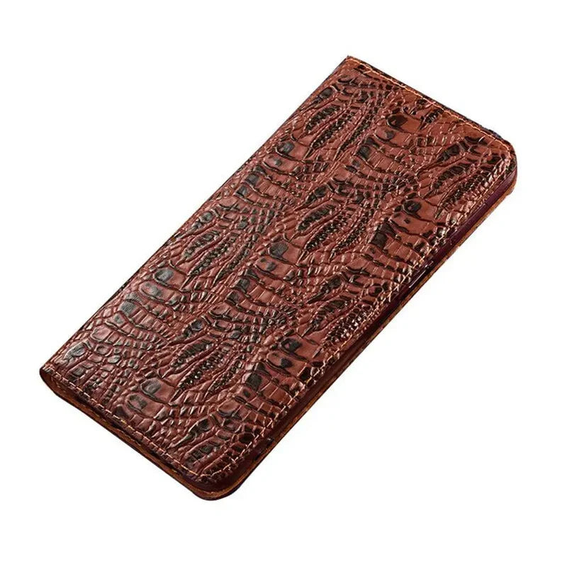 Premium iPhone Case Crocodile Texture Genuine Leather Flip Cover Card Pocket Non Slip Full Protection Design