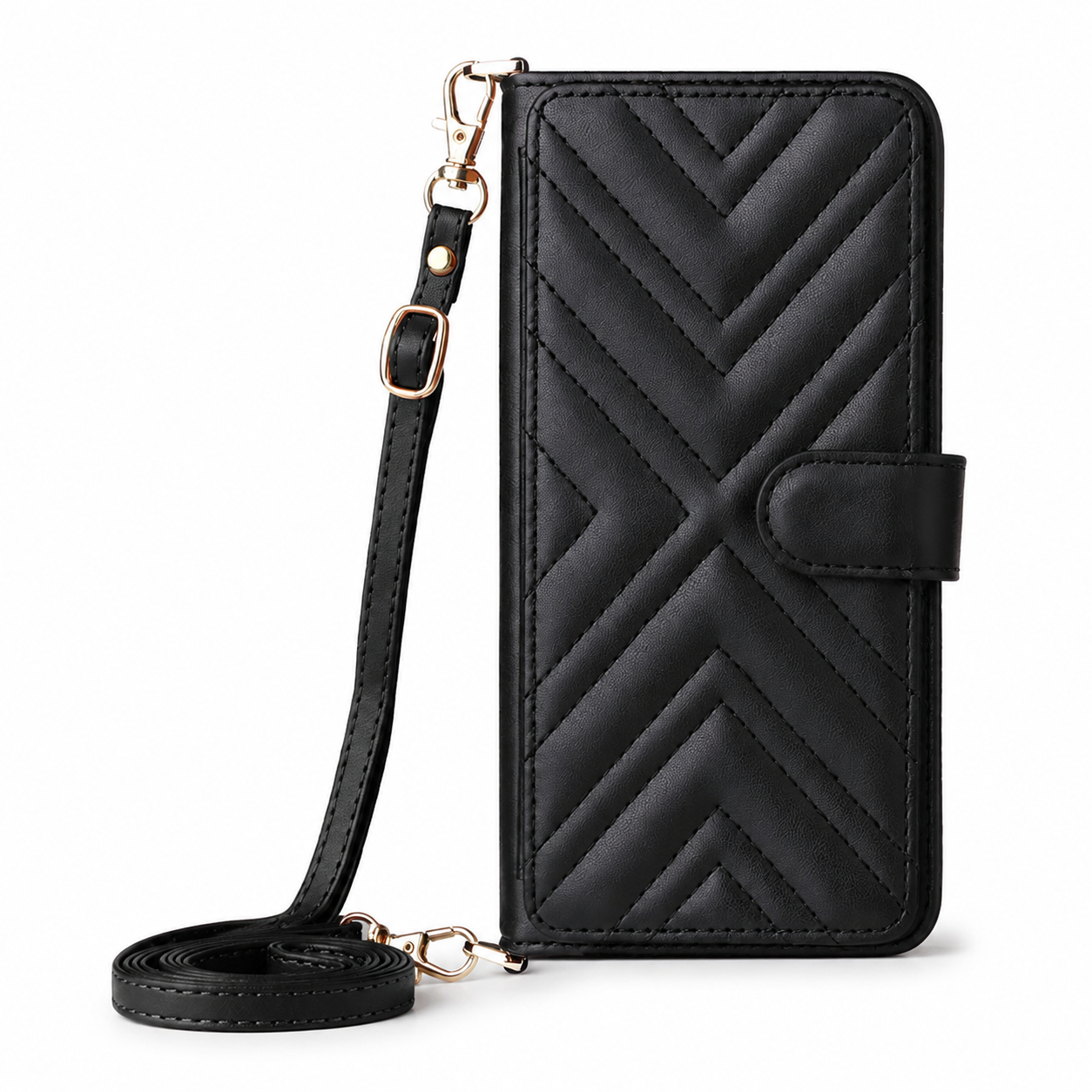 Premium iPhone Case Crossbody Wallet Cover PU Leather Card Holder Shoulder Strap Shockproof Full Protection
