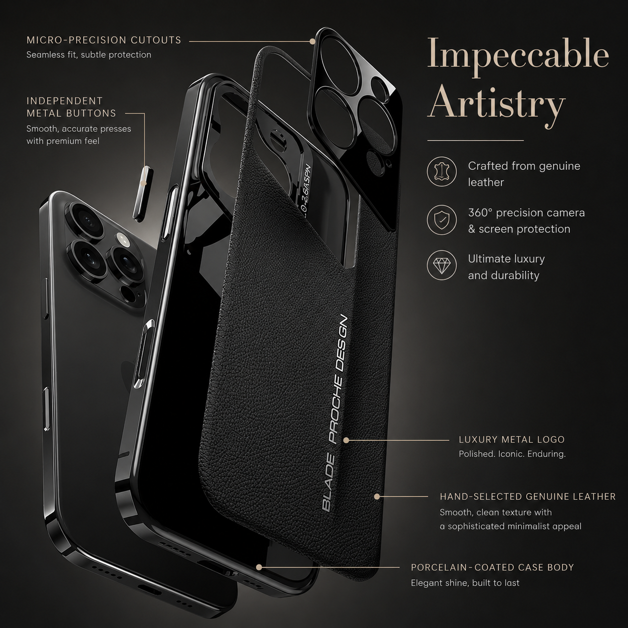 Premium iPhone Case Electroplated Genuine Leather Shockproof Protective Cover Hard Back Slim Design Camera Lens Protection Anti Slip Grip
