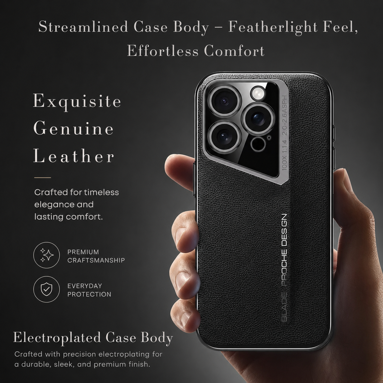 Premium iPhone Case Electroplated Genuine Leather Shockproof Protective Cover Hard Back Slim Design Camera Lens Protection Anti Slip Grip