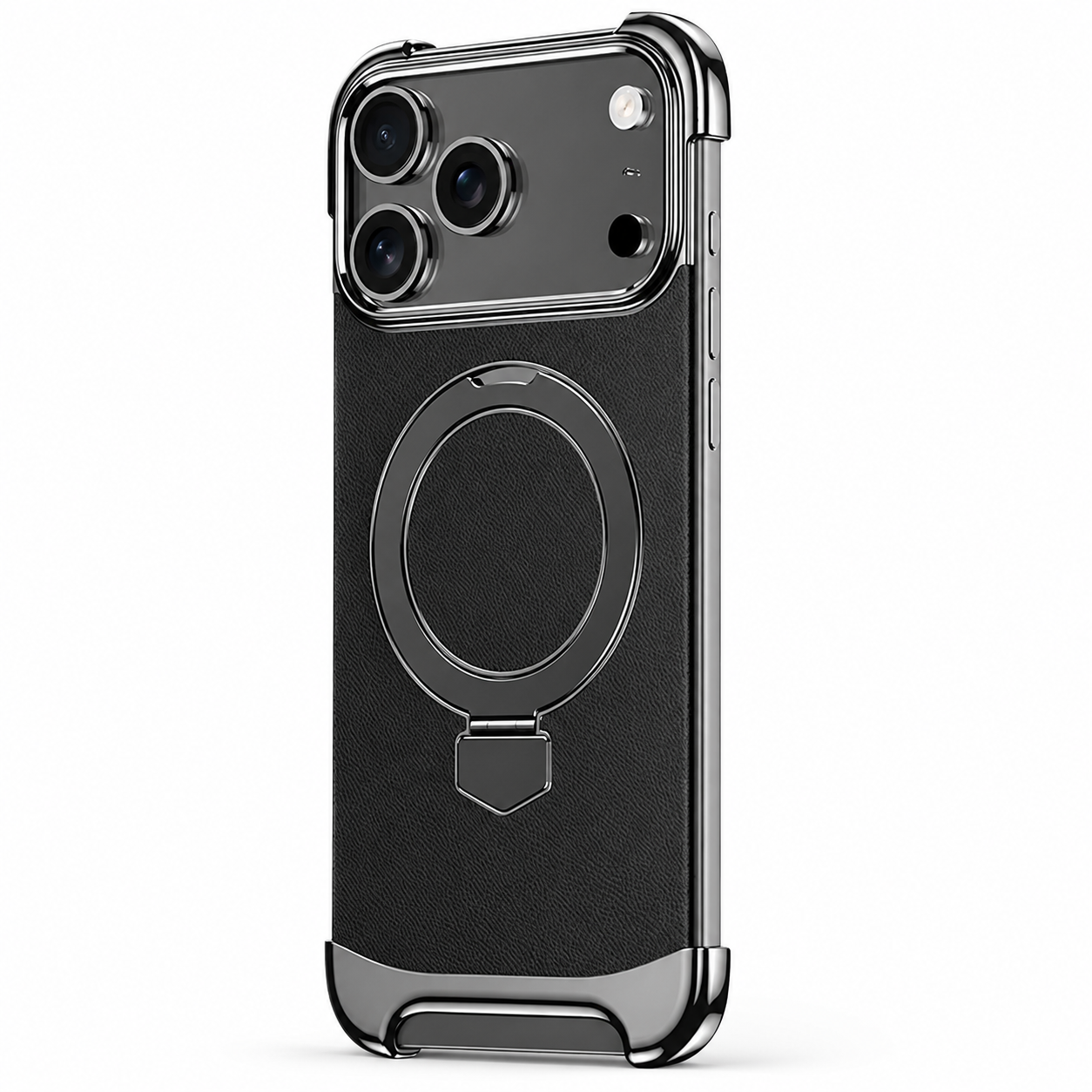 Premium iPhone Case Frameless Magnetic Cover Ultra Thin Leather Back Metal Bumper Stand Shockproof Camera Lens Protection