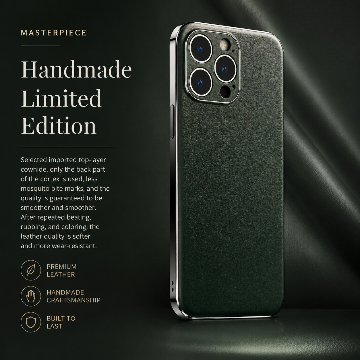 Premium iPhone Case Genuine Cowhide Leather Cover Plating Frame Full Camera Lens Protection Slim Durable Design