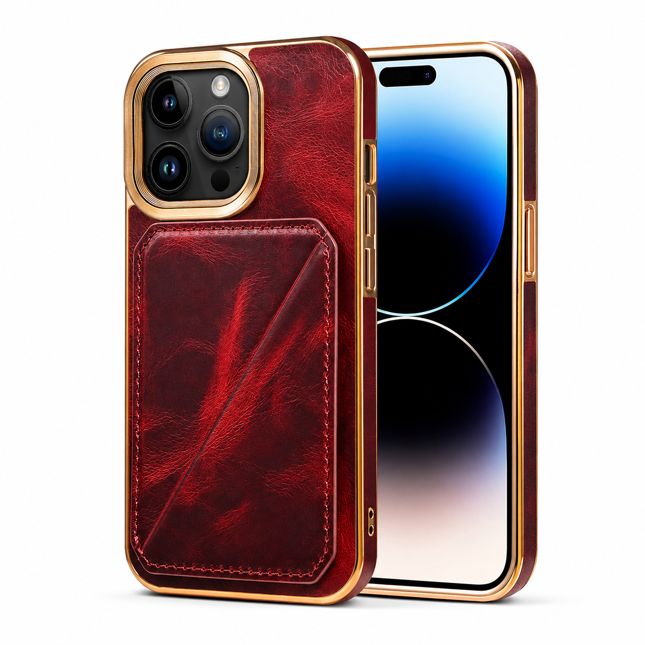 Premium iPhone Case Genuine Cowhide Leather Wallet Cover Magnetic Card Holder Full Body Protection Slim Design