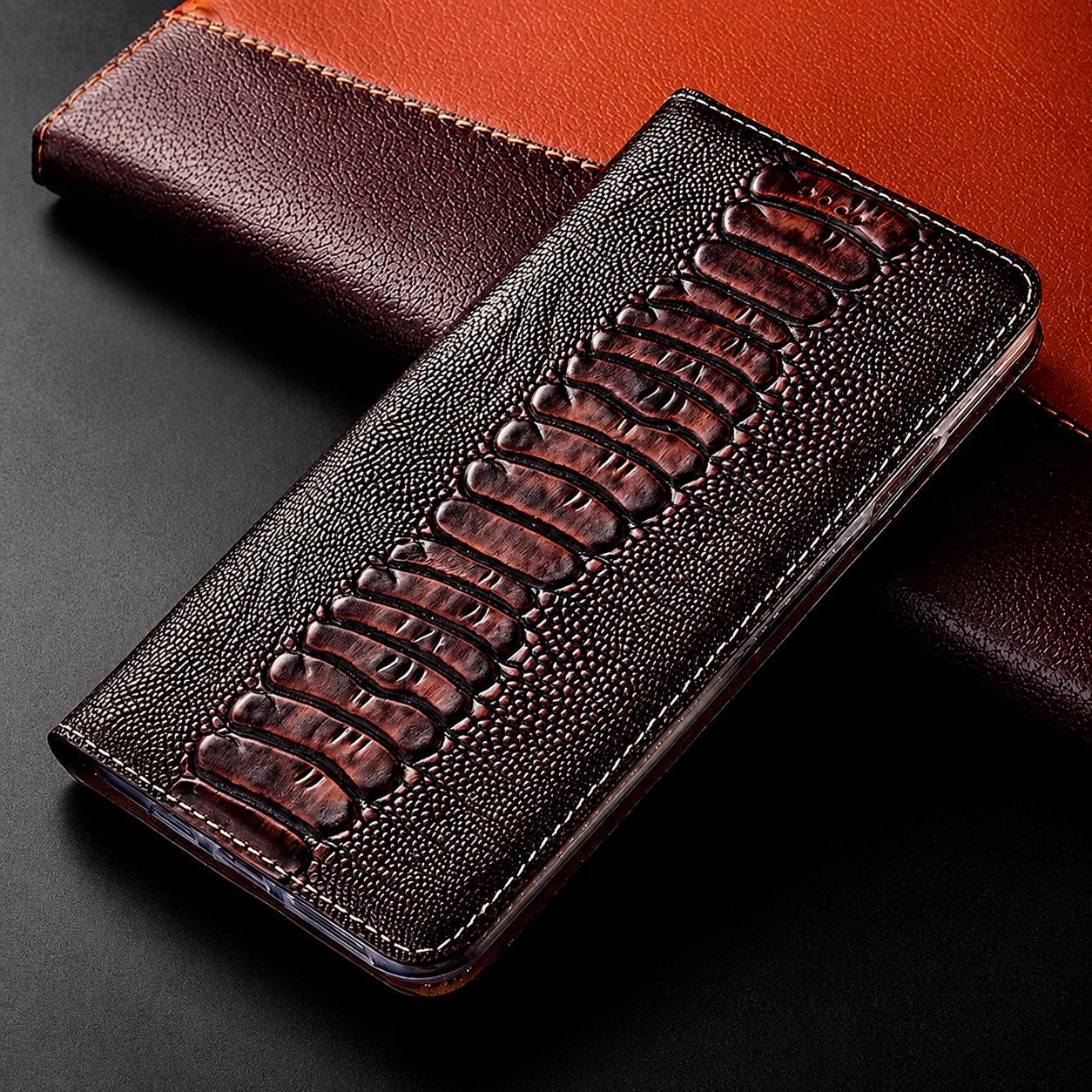 Premium iPhone Case Genuine Leather Flip Wallet Cover Card Slots Magnetic Closure Full Protection