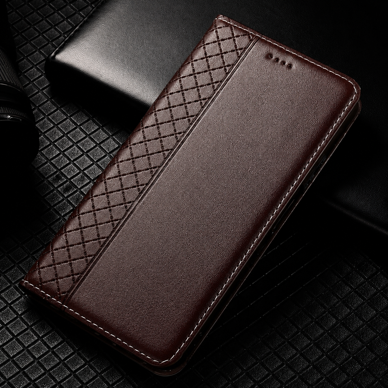 Premium iPhone Case Genuine Nappa Leather Wallet Flip Cover Card Holder Magnetic Closure Full Body Protection
