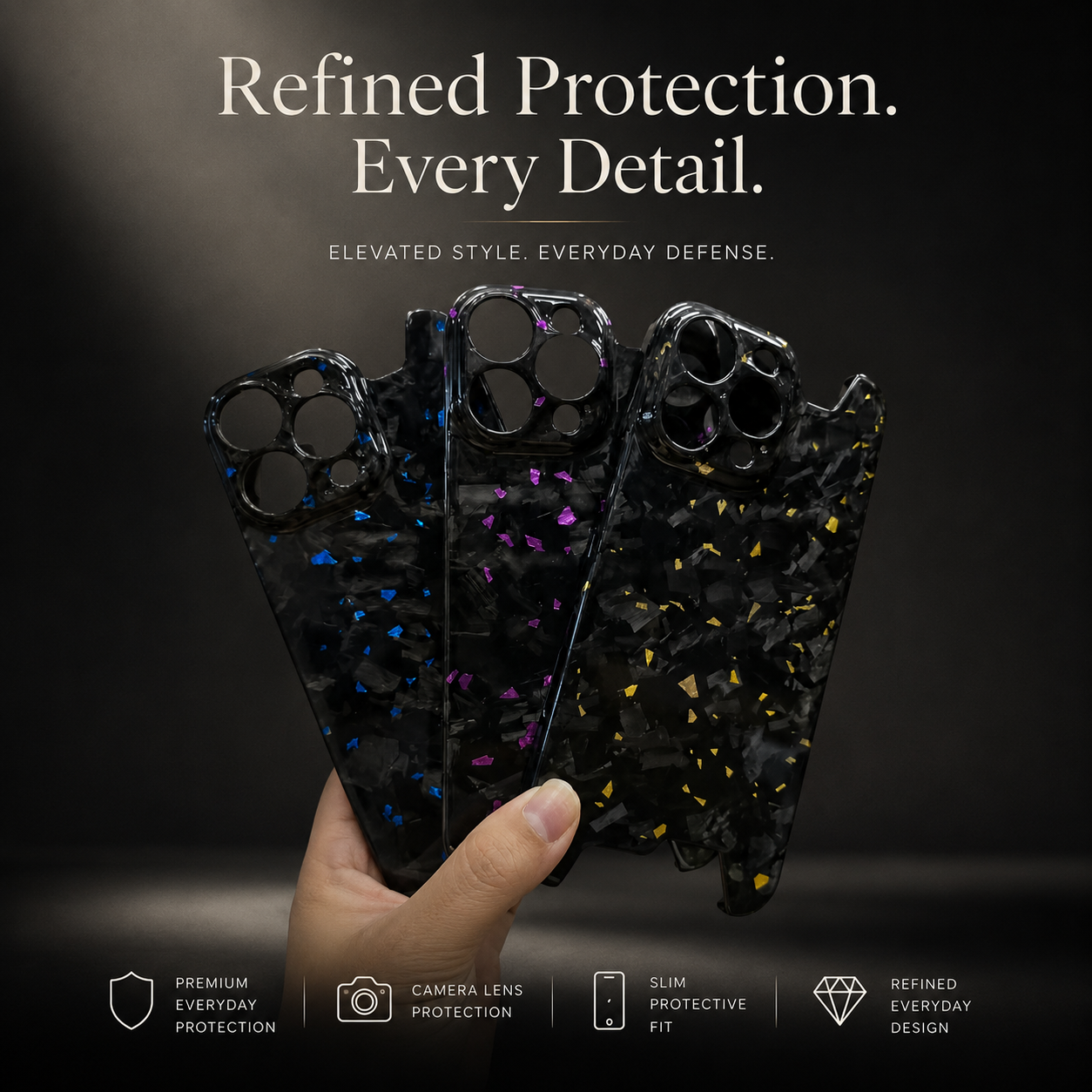 Premium iPhone Case Glossy Forged Carbon Fiber Ultra Thin Shockproof Lightweight Half Wrapped Protective Cover