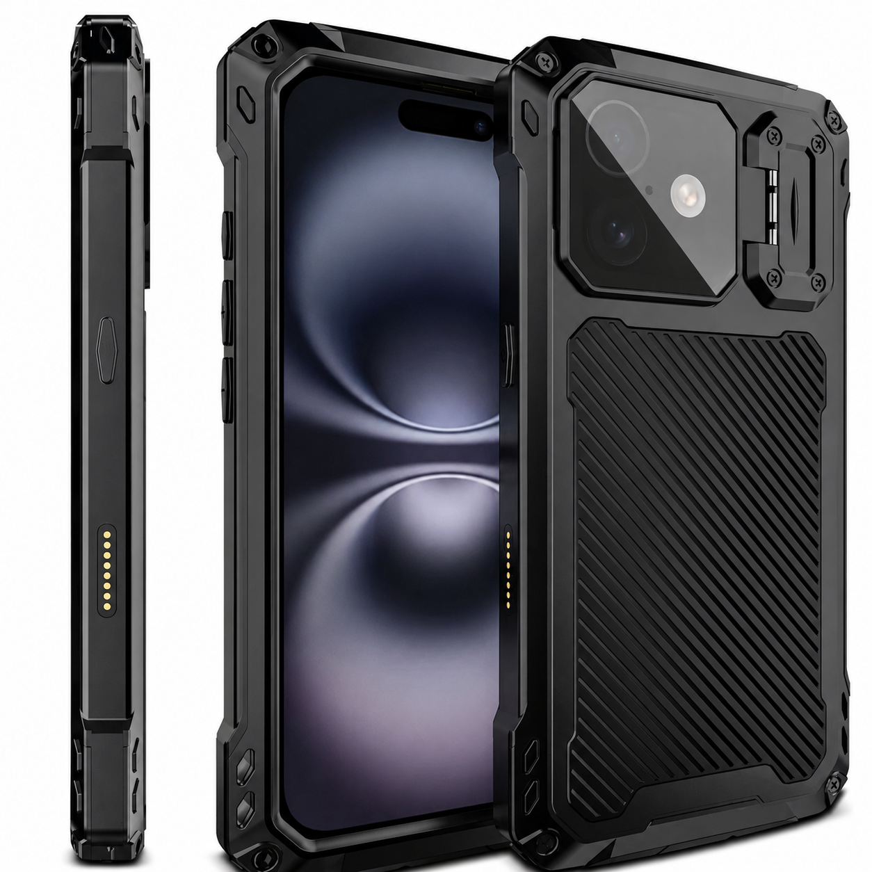 Premium iPhone Case Heavy Duty Metal MagSafe Cover Military Grade Shockproof Aluminum Bumper Camera Guard Kickstand Protective Case